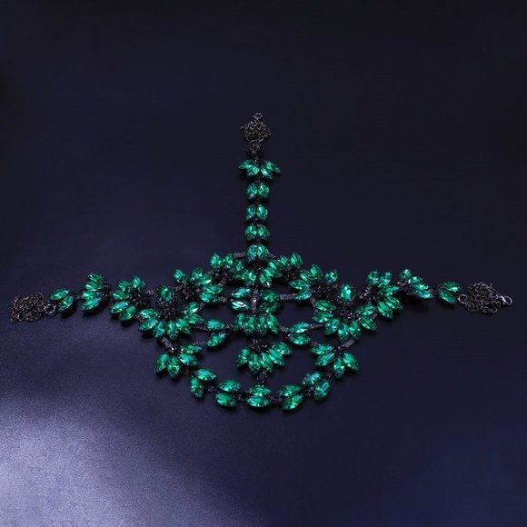 Green Crystal Face Mask Halloween Mask Women Masquerade Rhinestone Face Jewelry - Picture 5 of 7